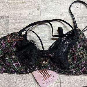 Savage X Fenty Black and Pink Geometric Lace Bra